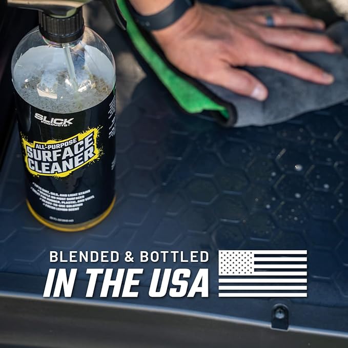 Slick Products All-Purpose Surface Cleaner – Vehicle Interior & Exterior Spray for Rubber, Plastic, Vinyl, Carpet & Upholstery – Ready-to-Use Lemon Scented Cleaner – 64 oz.