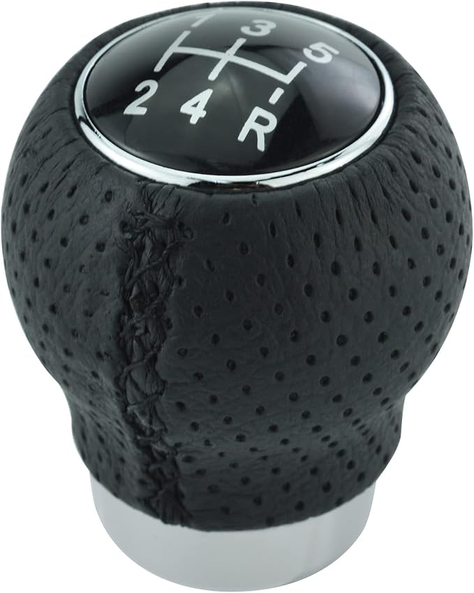 Lunsom Leather Stick Gear Knob 5 Speed Shifter Knobs Alloy Car Shifting Lever Head Fit Manual Automatic Transmission Vehicle(Black)