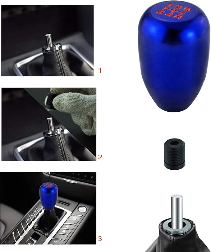 Lunsom 5 Speed Shifter Knob, Aluminium Alloy Gear Shifter Stick Handle Manual Shifting Lever Head Fit Most Auto Manual Transmissions (Blue)