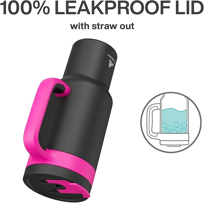 POWCAN 40 oz Tumbler with Handle, 2-in-1 Straw and Sip Lid, Leakproof, Dishwasher Safe, Insulated Stainless Steel Travel Coffee Mug, Keeps Cold for 34 Hours, Fits in Car Cup Holder (Berry)