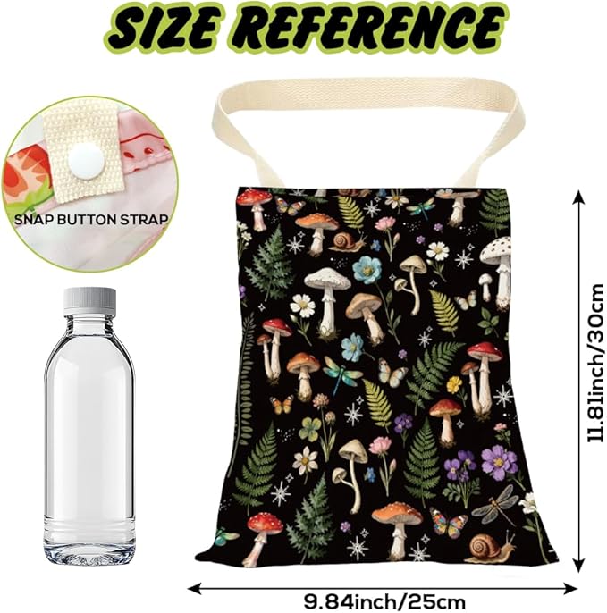 Mushroom Car Trash Can Floral Car Trash Bag Hanging Plants Snails Pattern Polyester Washable Waterproof Organizer Storage Can for Vehicle Interior Travel Accessories Reusable Leak Proof