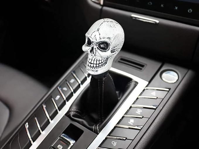Lunsom Skull Gear Shift Knob Resin Shifter Head Car Transmission Shifting Stick Handle Fit Automatic Manual Vehicle (Silver)