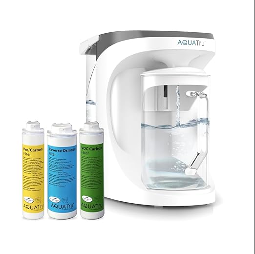AquaTru Carafe Countertop Water Purifier | Compact 4-Stage Reverse Osmosis System with Glass Carafe Removes 84 Contaminants Including Forever Chemicals, Lead & Fluoride | No Plumbing