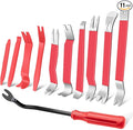 11 PCS AutoTrim Removal Tool Kit, Metal Pry Tool Auto Fastener Remover Pry Bar Set Trim Remover Kits for Vehicle Door Panel, Audio Radio Panel, Dashboard Repair Kit RED