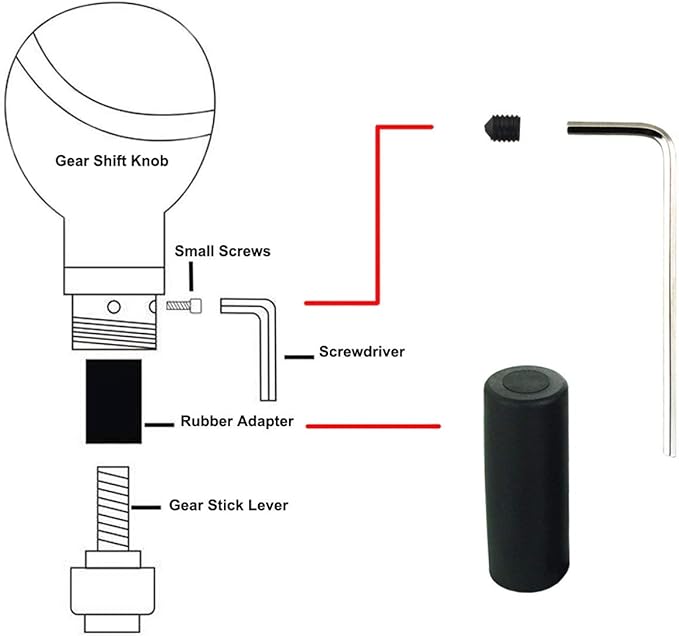 Lunsom 5 Speed Shifter Head Knob Leather Ball Gear Shift Stick Lever Handle Fit Most Manual Transmission Car (Red)