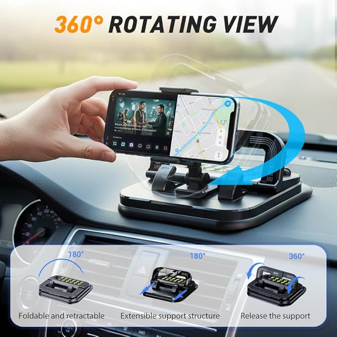 Car Phone Holder 360 Degree Rotation, 2026 New Dashboard Phone Mount, Multifunctional Suction Cup Phones Stand, Adjustable Car Bracket for Navigation in Vehicles, Universal Mobile Stand (A)