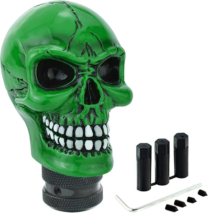Lunsom Skull Gear Stick Shifter Knob, Resin Gear Shift Head Shifting Stick Handle Car Transmission Fit Automatic Manual Vehicle (Green)