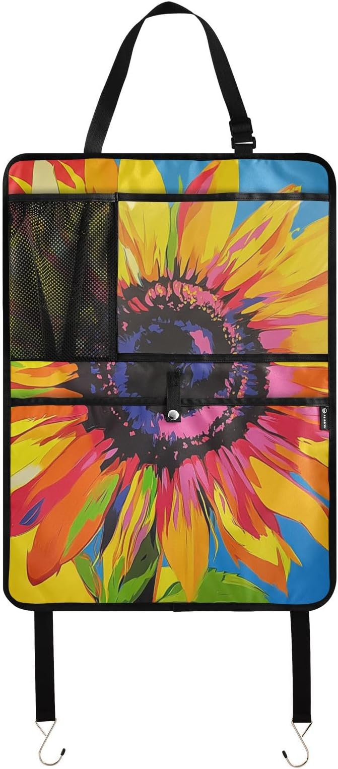 Pop Art Sunflower 2 Pack Backseat Car Organizer with Storage Pockets Seat Back Organizers for Kids Kick Mats Backseat Protector Automotive