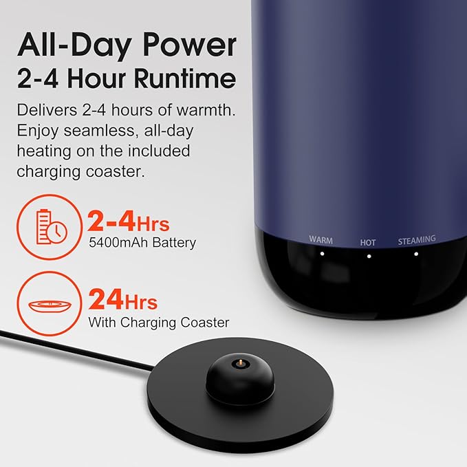 VSITOO S5 heated travel mug,16oz, Auto-Sensing AI Heats Drinks To 120-150°F Hands-Free. Temperature Control for All Cars, Perfect for Home/Office/Travel/Outdoor, Ideal Gift for Coffee Lovers - Blue