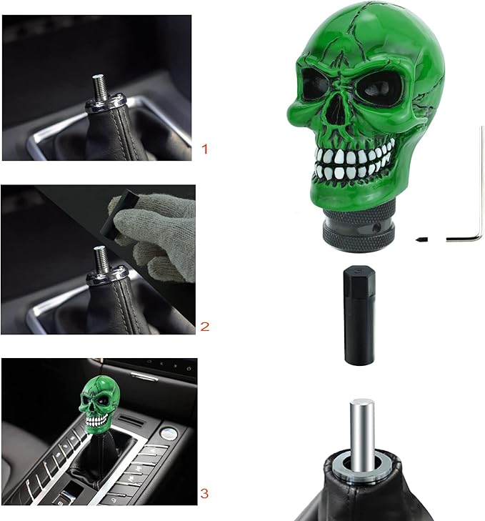 Lunsom Skull Gear Stick Shifter Knob, Resin Gear Shift Head Shifting Stick Handle Car Transmission Fit Automatic Manual Vehicle (Green)