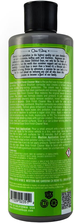 Chemical Guys WAC20616 Slick Finish Cleaner Wax Light Paint Cleanser & Brilliant Shine Carnauba Wax, 16 fl oz