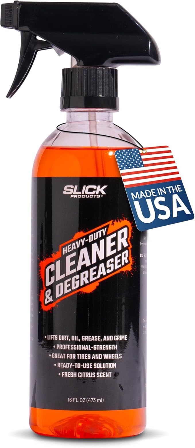 Slick Products Heavy-Duty Cleaner & Degreaser – Professional Strength Citrus Formula for Tires, Wheels, Engines, Chains & Tough Grime – Ready to Use or Dilute, 16 oz