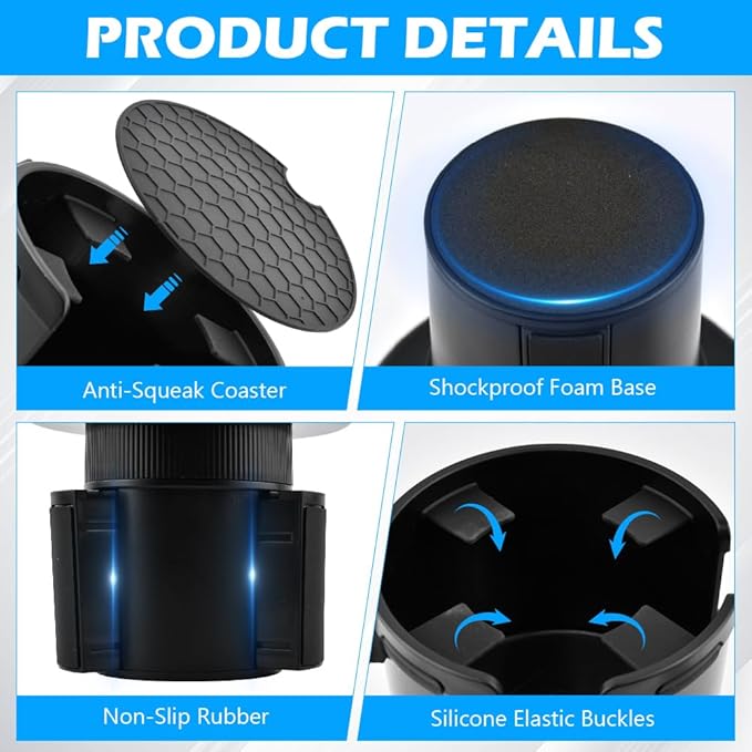 1 Pack Car Cup Holder Expander 2 in 1 Adapter with Expandable Base, Car-Seat Headrest Hook 4 Pack Hanger Storage Organizer fit Universal Vehicle Car