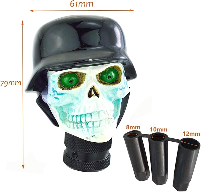 Lunsom Skull Gear Shifter Knob, Soldier Car Shift Stick Handle Shifting Head Transmission Fit Most Automatic Manual Vehicle (Black&White)