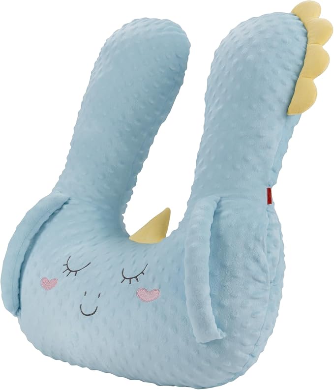 BEBAS U-Shaped Kids Travel Pillow for Car, Road Trip Essentials, Soft Neck Support for Long Trips, Adjustable Strap for Car Seats Airplane, Great Gift Idea (Blue Unicorn)