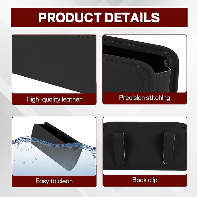 Hovom Car Trash Can, Leather Waterproof Automotive Garbage Can with Trash Bag, Hanging Mini Vehicle Trash Bin, Small Auto Door Organizer Storage Pouch, Universal Car Accessories (Black)