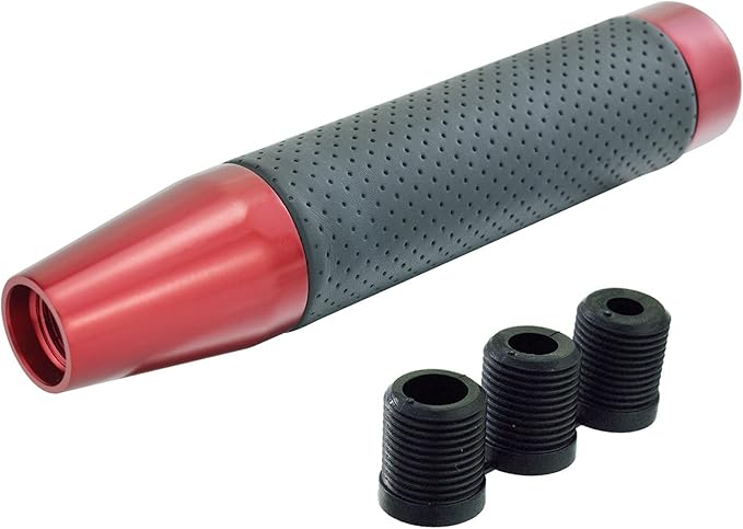 Lunsom Metal Gear Shifter Knob Leather Aluminum Alloy Long Stick Shift Handle Shifting Lever Head Fit Most Manual Transmission Car (Red)