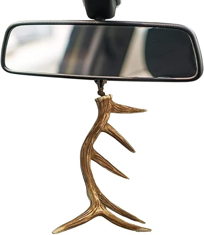 Elk/Deer Antler Rearview Mirror Charm for Cars & Trucks - Authentic-Looking Hunting & Outdoors Decor - Hanging Resin Antler Accessory for Hunters (Brown Elk Shed) - Great Stocking Stuffer