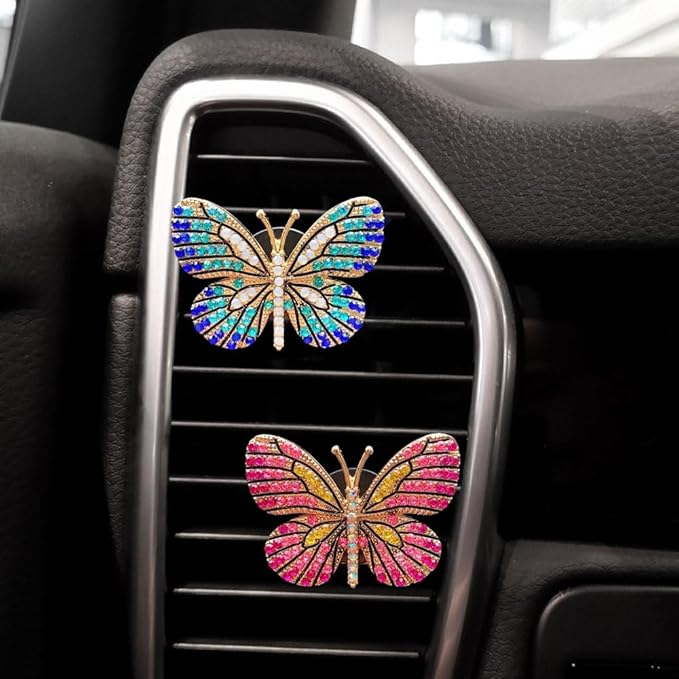 ZOSTLAND Rhinestone Car Decorative Clip,Car Air Fresheners,Metal Vent Clip,Bling Auto Air Vent,Personalized Automotive Interior Decoration Accessories,Auto Decor Gift for Women,Men(2pcs Butterfly)