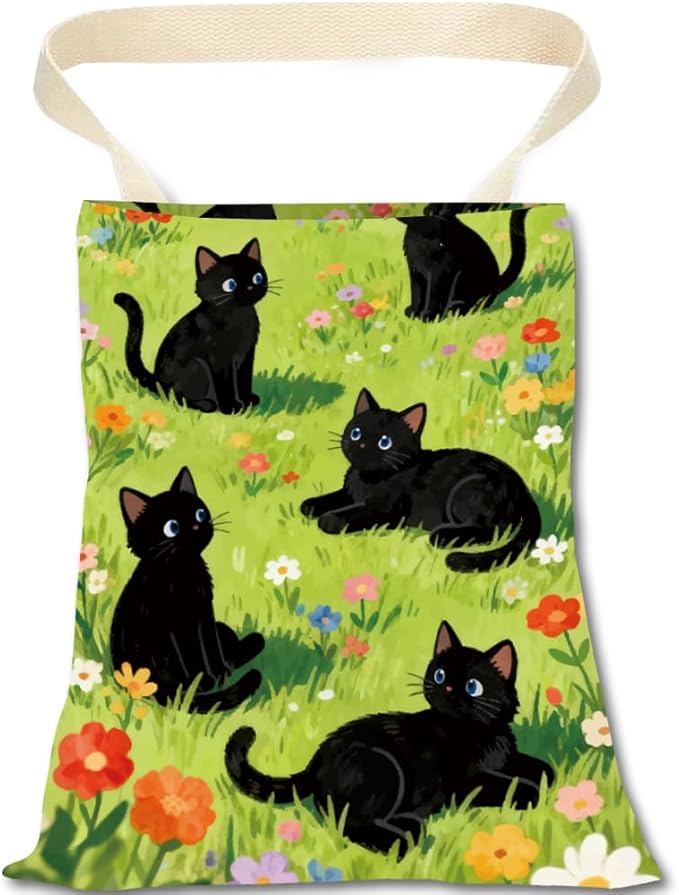 Car Trash Bag Cute Cat Car Garbage Can Green Grass Floral Cats Pattern Polyester Waterproof Cute Back Seat Organizer Storage Bin for Vehicle Interior Travel Accessories Reusable Leak Proof