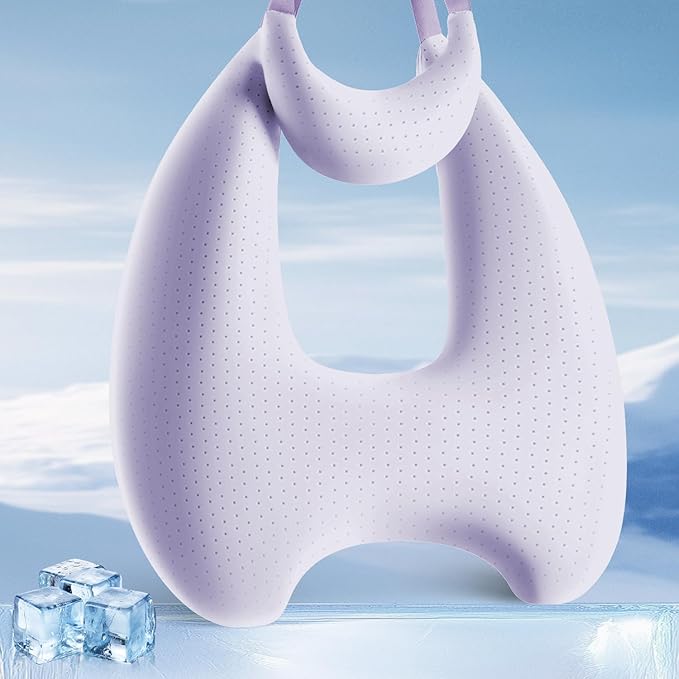 Memory Foam Kids Travel Pillow, Car Pillow for Kids, H-Shape Car Pillows for Sleeping, Removable Pillowcase, Adjustable, Porous Dots, Purple