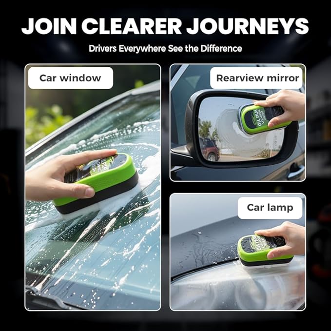 Drkicsy Automotive Oil Film Cleaning Brush with 60ML Cleaning Liquid, Windshield Cleaner Car Glass Oil Film Cleaner for Windshield Improves Clarity & Visibility (Green, 1 Set)