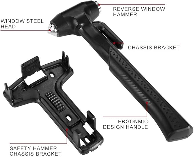 2-Pack Car Safety Hammer, 3-in-1 Auto Emergency Escape Hammer with Window Breaker and Seat Belt Cutter, Striking Black Emergency Escape Tool for Car Accidents