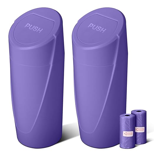 Car Trash Can Bin with Lid-2 Packs Car Garbage Can Cup Holder-Purple Mini Leakproof Vehicle Garbage Bin with 40pcs Trash Bags-Automotive Organizers and Storage for Front Back Seat Accessories