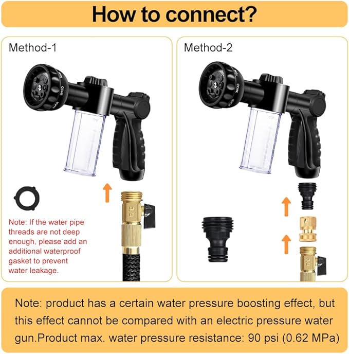 Garden Hose Nozzle, High Pressure Hose Spray Nozzle 8 Way Spray Pattern One-Touch Sprayer for Watering Plants, Lawn, Patio, Car Wash, Cleaning，Showering Pet