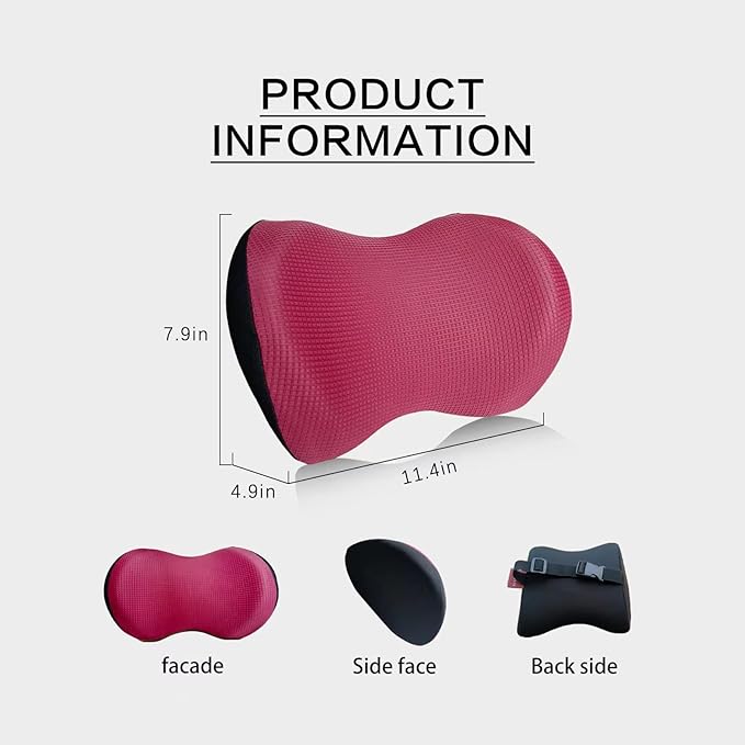 Super Great Car Headrest Pillow, Car Pillow for Neck Pain Relief with Adjustable Strap, 100% Memory Foam & Breathable Removable Cover, Ergonomic Design - Softness Travel Car Neck Pillow(Wine-Red, 1PC)