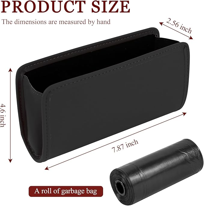 Hovom Car Trash Can, Leather Waterproof Automotive Garbage Can with Trash Bag, Hanging Mini Vehicle Trash Bin, Small Auto Door Organizer Storage Pouch, Universal Car Accessories (Black)