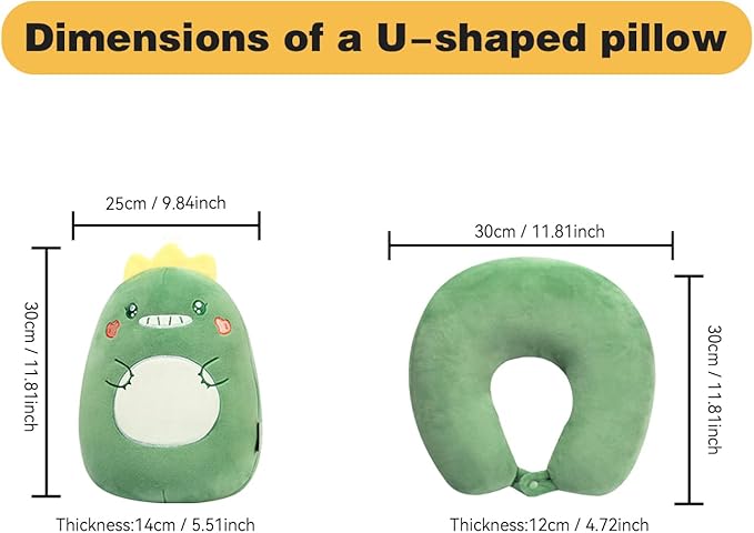 Kids Travel Pillow - 2-in-1 Deformable Kids Neck Pillow for Traveling, Soft U-Shaped Pillow with Adorable Animal Design, Comfy Sleep and Play, Ideal for Airplanes Travel - Dinosaur