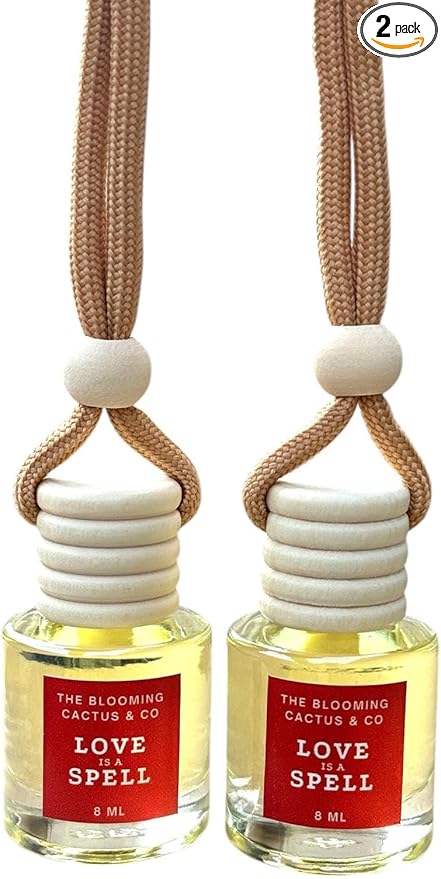 Car Air Hanging Fragrance Oil 2 Pack, Auto Freshener, Essential Oil Diffuser for Cars, Long Lasting Aroma Women Gift, Made in USA, Odors Eliminator, Interior Decor | LOVE SPELL (TYPE) - 8 ML