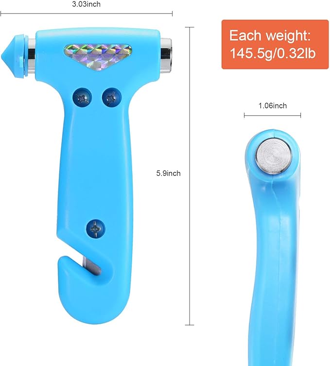 THINKWORK Car Safety Hammer for Teen Boy and Men's Gifts, Blue Three-in-One Emergency Escape Tool with Window Breaker and Seat Belt Cutter, Safety Emergency Car Escape Tool for Family and Children
