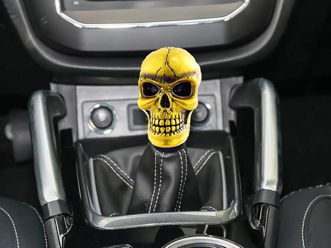 Lunsom Skull Gear Stick Shifter Knob, Resin Gear Shift Head Shifting Stick Handle Car Transmission Fit Automatic Manual Vehicle (Gold)