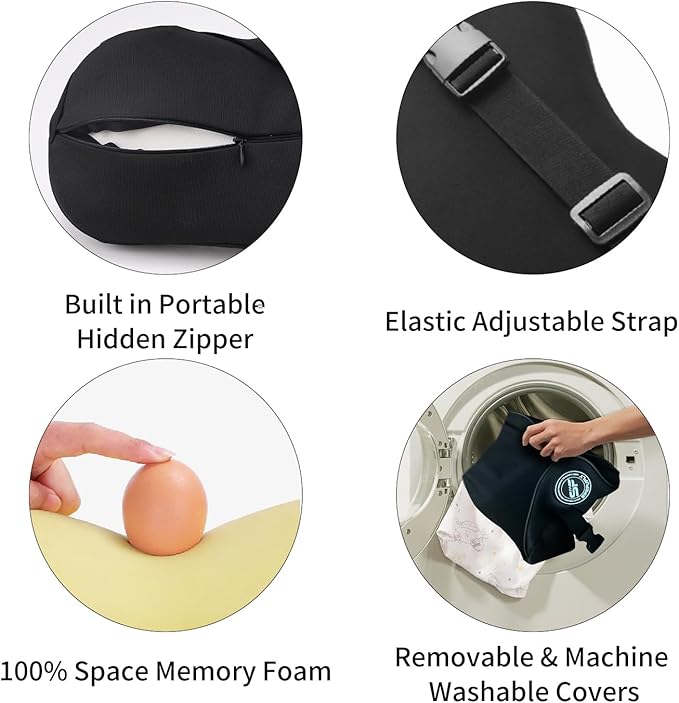 2 Pack - Car Headrest Pillow for Neck Support, 100% Memory Foam Car Neck Pillow with Sleep Mask - Universal Fit Head Rest Travel Pillow Car Pillow for Pain Relief While Driving(Contains 2 Eye Masks)