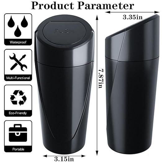 Car Trash Can Bin with Lid - Car Garbage Can Cup Holder - Black Mini Leakproof Vehicle Trash Garbage Can Bin with 20pcs Trash Bags-Car Organizers and Storage for Front Back Seat Accessories