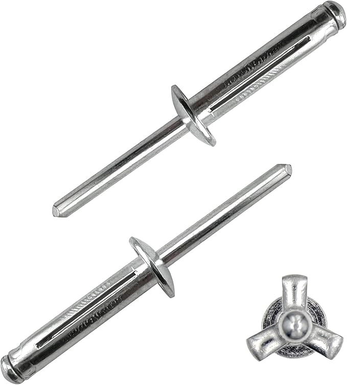 1/4"x1-3/16" Tri-Fold Rivets Assortment - 25Pcs,Silver Tri-fold Exploding Pop Rivets Solid Aluminum Tri Grip Rivets Bulb Style Rivets for Kayak Marine Boat