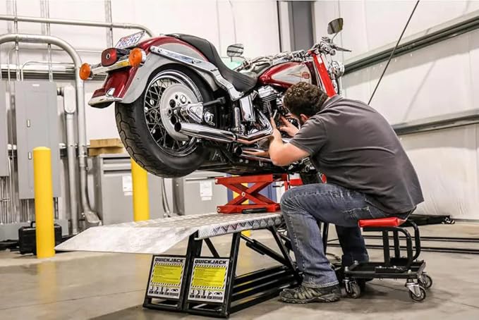 1100 LB Heavy Duty Wide Deck ATV Motorcycle Bike Scooter Scissor Lift Jack Crank Stand with Safety Bar