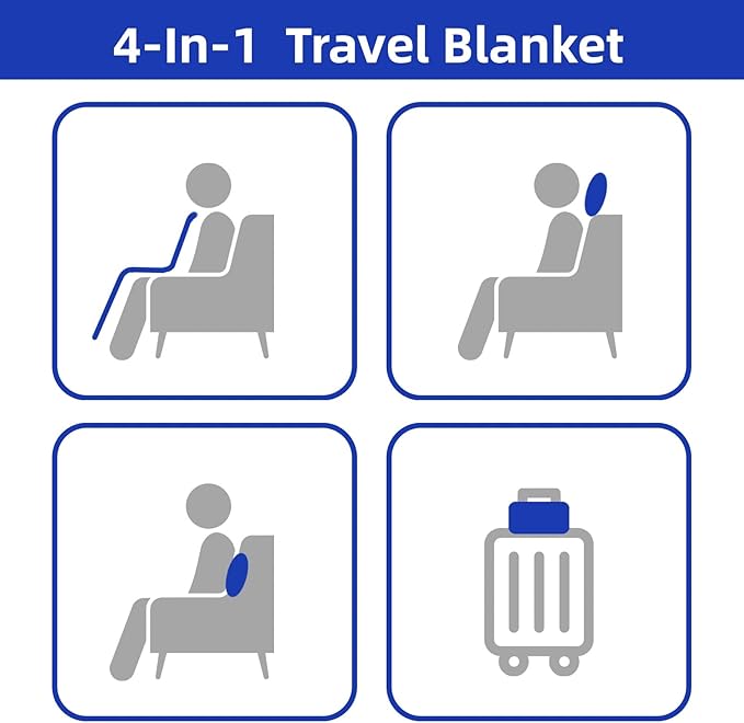 Travel Blanket Pillow, Soft Airplane Blanket 2-in-1, Travel Blanket Airplane Compact with Bag, Travel Essentials Accessories for Plane and Car,60x40 Navy