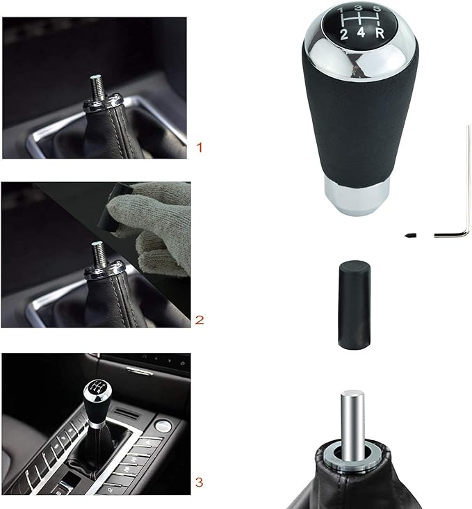 Lunsom 5 Speed Gear Shift Knob, Manual Automatic Gear Stick Head Leather Car Stick Shifting Lever Shifter Handle Fit Most Transmission Vehicle (Black)