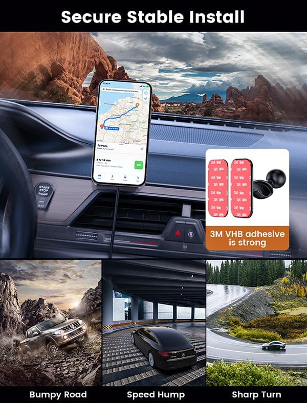 MOKPR for Magnetic Car Mount Charger-15W Wireless Car Charger-Magnetic Car Phone Holder for Dash Air Vent-LED RGB HandsFree Car Mount Fast Car Charger for iPhone 14/13/12 Series Carbon Fiber