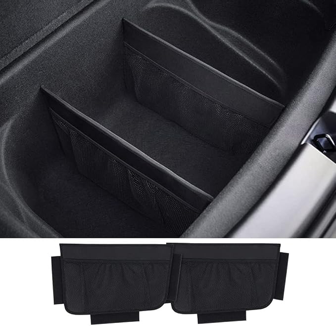 Rear Trunk Organizer, Rear Trunk Organizer Storage with Mesh Pocket Dividers, Sturdy Car Organizer for Car Accessories, Groceries, Cargo, Compatible with Tesla model Y, Model 3