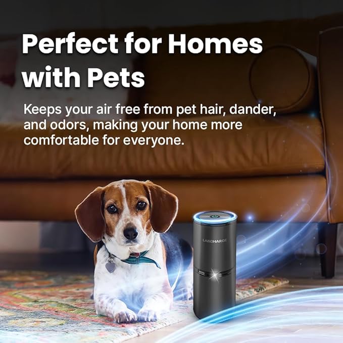 Lab Charge Small Ionic Air Purifier for Home & Bedroom – Silent HEPA Filter – Covers 250 Sq Ft - Free Cleaner for Pets, Hair, Smoke, Dust, Odors & Dander – Compact & Black Design - Pack of 3