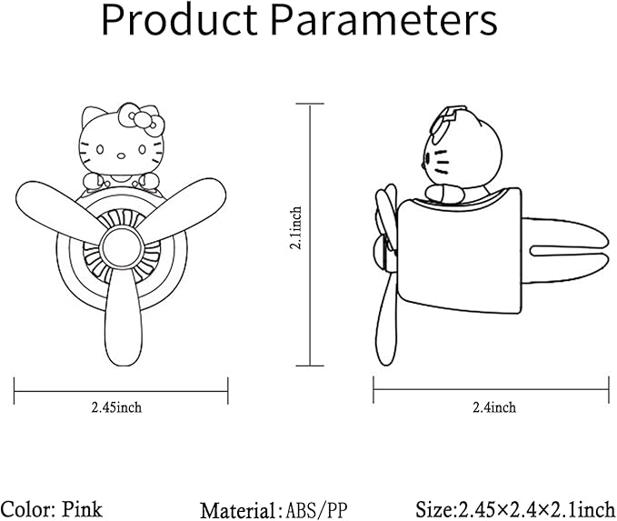 Car Air Freshener, Cute Pink Cat Pilot Vent Clip Interior Accessories, Rotating Propeller Automotive Air Outlet Fan Creative Cartoon Air Fresheners for Car (Pink)