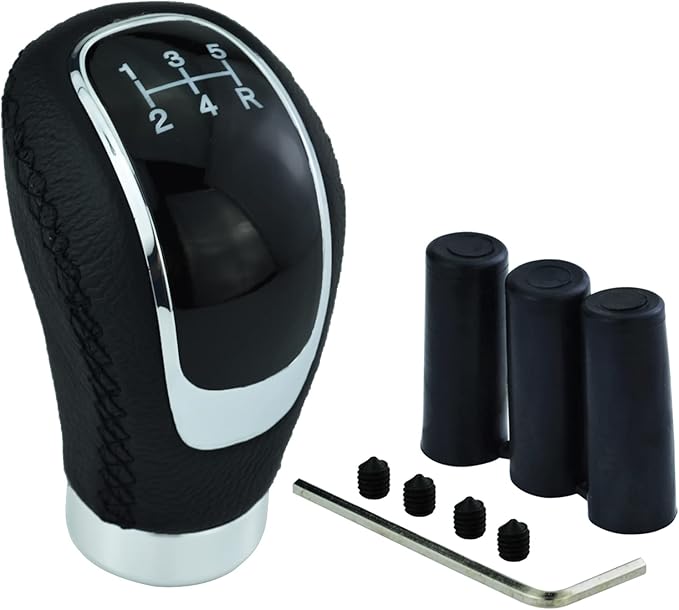 5 Speed Car Shifter Knob PU Leather Gear Lever Handle Car Transmission Stick Head for Most Manual Automotive Vehicles (Black Stitches)