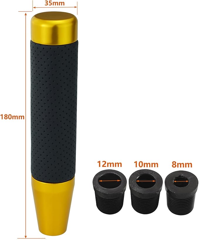 Lunsom Weighted Shifter Knob, Leather Aluminum Alloy Long Shift Stick Handle Shifting Lever Head Fit for Most Manual Transmission Vehicle (Gold)