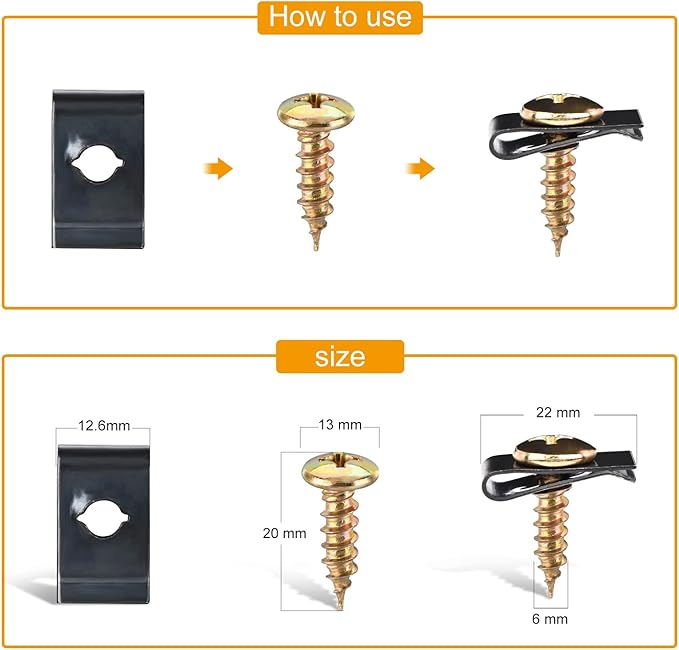 GOOACC 170Pcs Car U-Clip and Screw Assortment Kit 9 Different Sizes Automotive U Nut and Screw Clip Replacement Parts for Dash Door Panel Interior