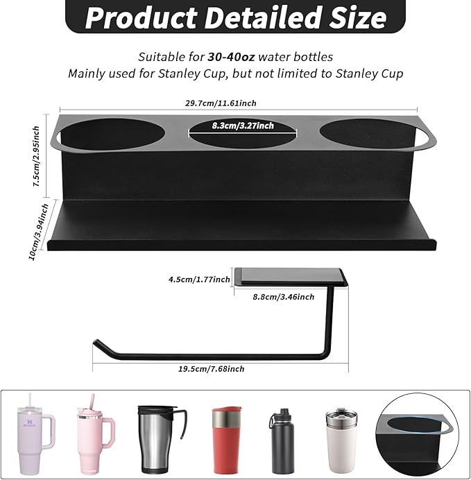 2 Pack Strong Magnetic Cup Holder for Refrigerator, Metal Tumbler Water Bottle Organizer with Lid Holder for 30/40 OZ Stanley Cup, Flexible Tumbler Racks for Kitchen Cabinet Metal Surface