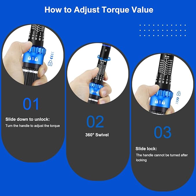 1/4" Drive Small Torque Wrench 1-8 Nm (8.85-70.8 in lb) ±3% Precision, Dual-Direction 72-Tooth Click Torque Wrench for Bicycle, Electronics, Small Engine Repair, and Delicate Fasteners